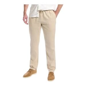 Magaschoni Man Beige Linen Blend Drawstring Waist Casual Pants Men Size‎ Medium